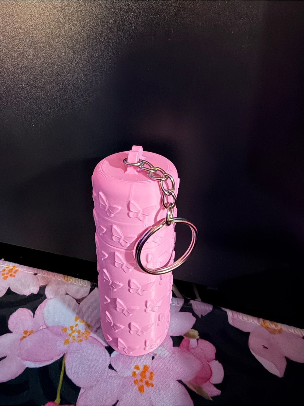 Pink Butterfly  Lip Balm Holder Keychain